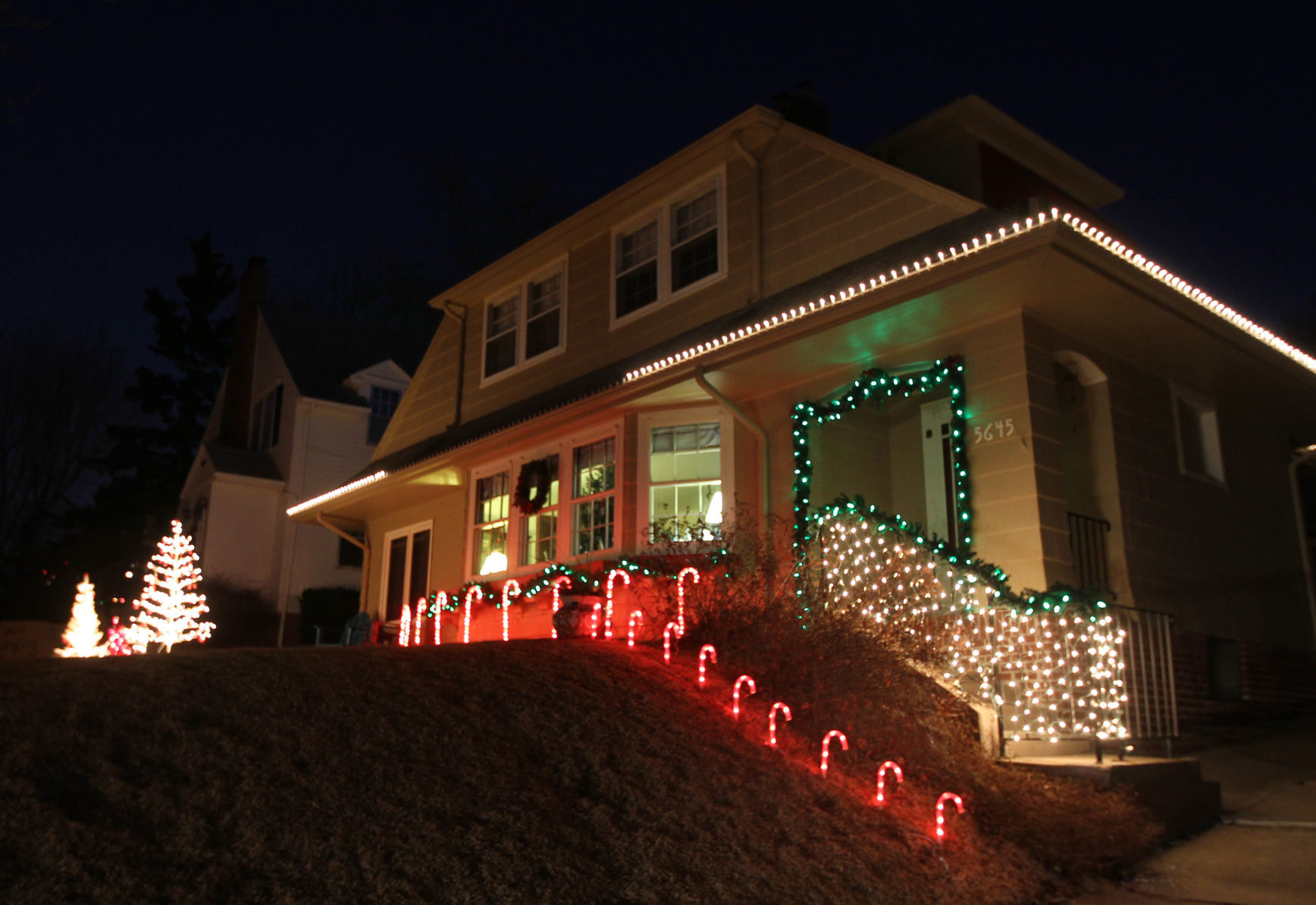Christmas lights on display at 5645 Emile St.